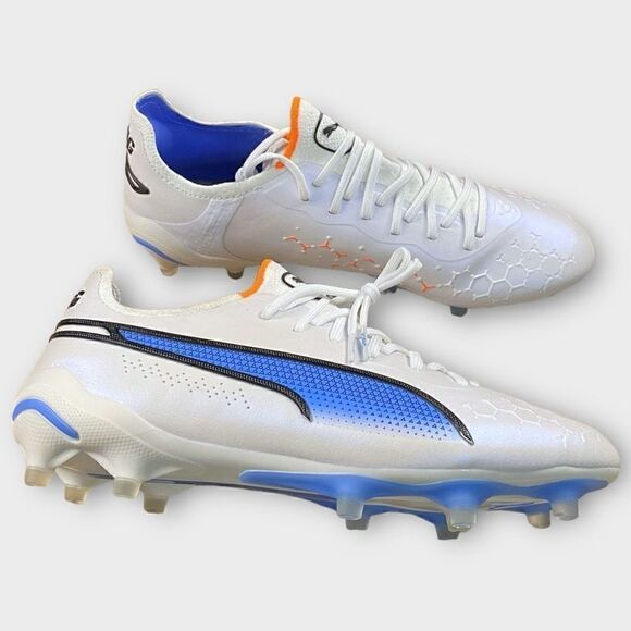 Puma King Ultimate Fg/Ag White Blue Soccer Cleats Womens size 8 107262-01 New - Picture 1 of 10